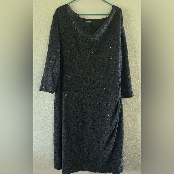 Chico's Dresses & Skirts - Lauren by Ralph Lauren Black cowl neck  Sequin and Floral Lace Dress size 22W